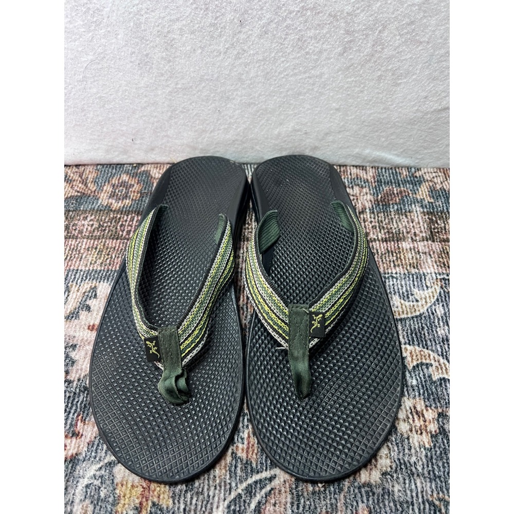 Chaco Flip Ecotread Sandals Mens 7 Black Green Striped Thong Flip Flops